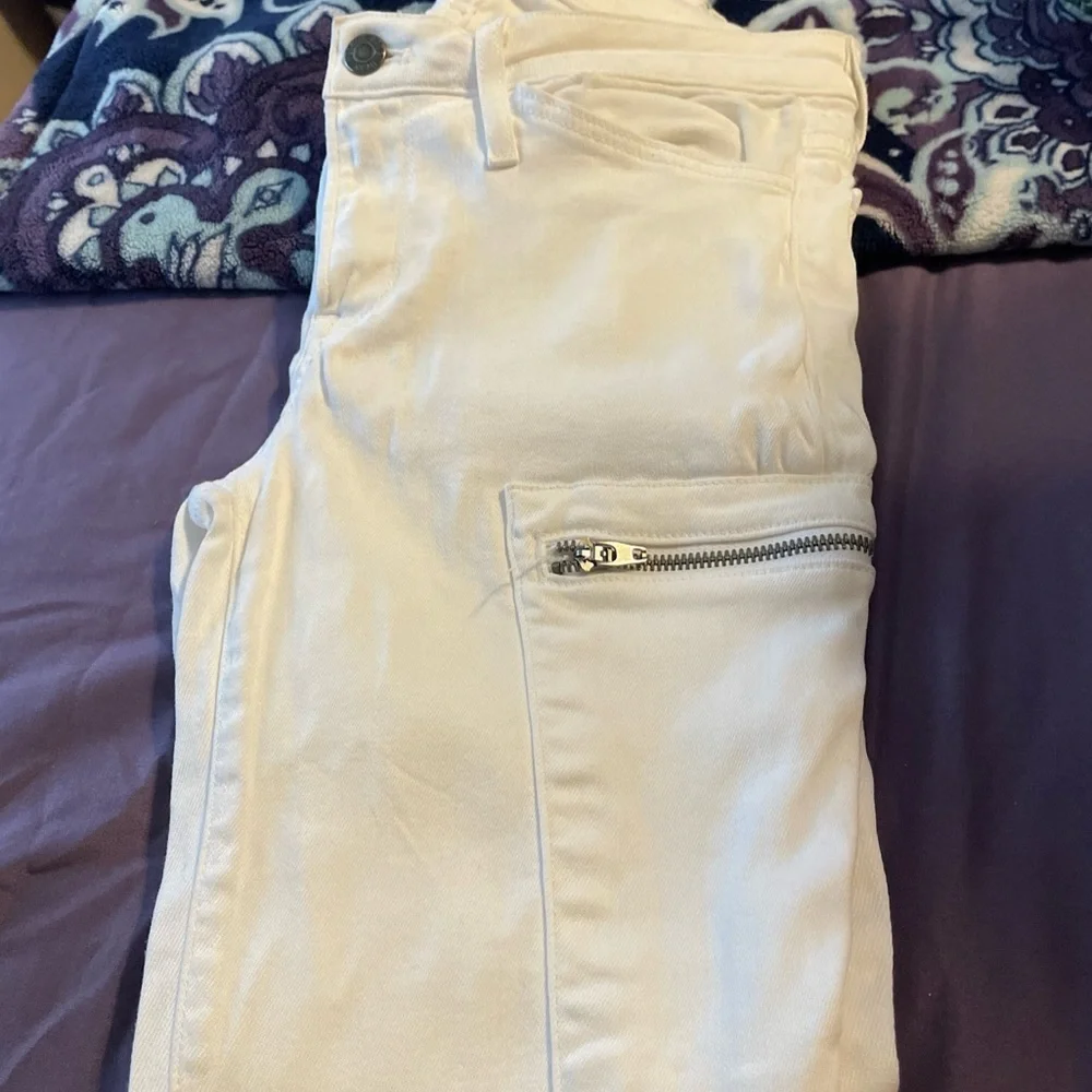 Helmut Lang White‎ High Rise Ankle Jeans Size 26 Zipper Pocket Moto Basic Casual